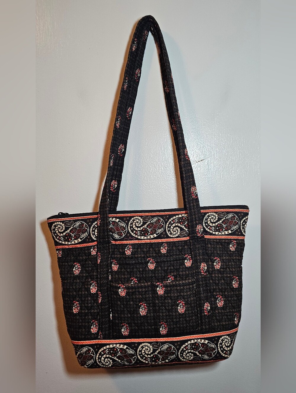 Vera Bradley Houndstooth Retired Print Double Handle Brown Shoulder Bag Tote